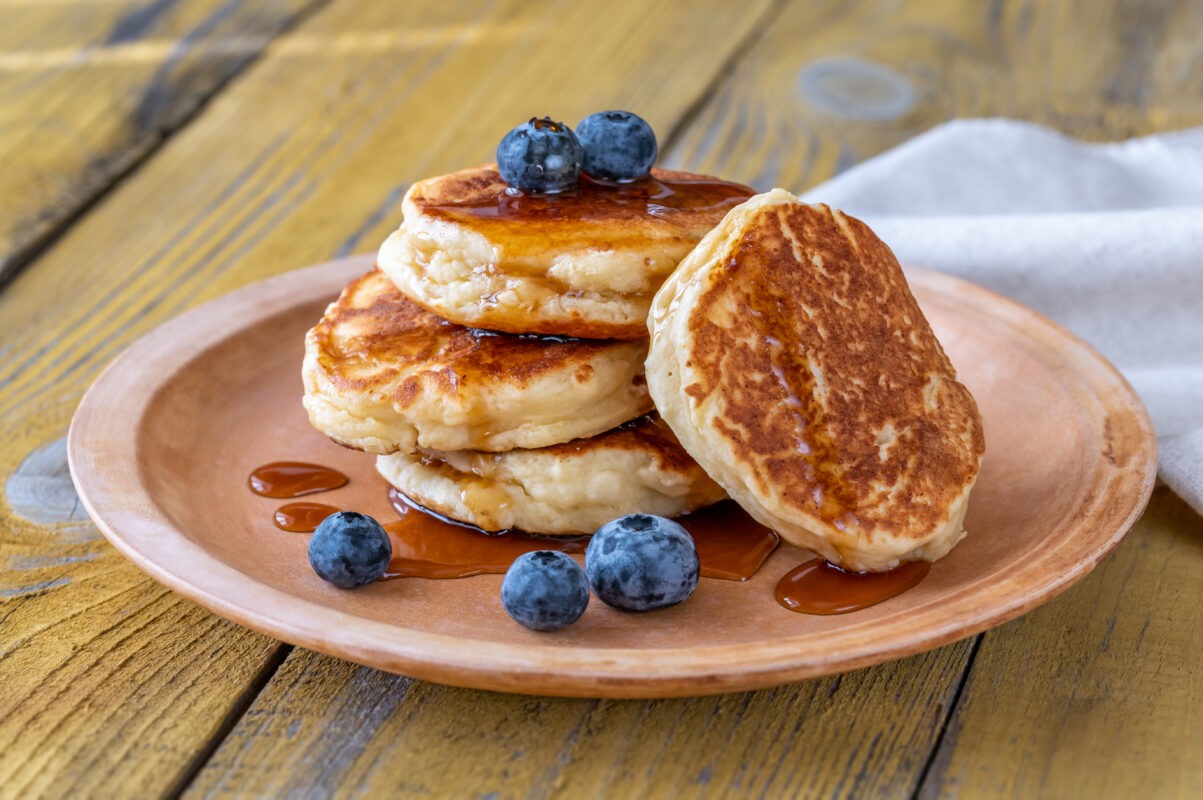 stack ricotta pancakes plate